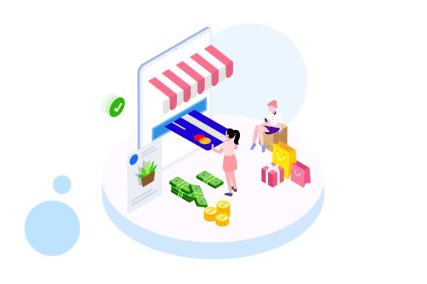 在线支付金融业务场景等距概念插画v4 Online Payment by Finance Isometric – FV