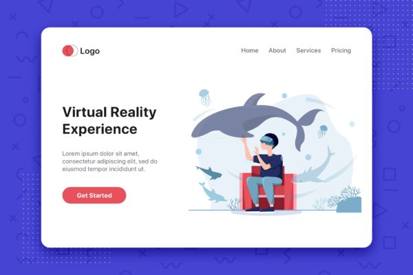 虚拟增强现实VR眼镜产品主题网站首页设计概念插画 Virtual augmented reality glasses concept缩略图 虚拟增强现实VR眼镜产品主题网站首页设计概念插画 Virtual augmented reality glasses concept