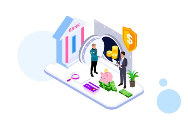 存钱计划金融业务场景矢量等距概念插画v3 Saving Money by Finance Isometric – FV