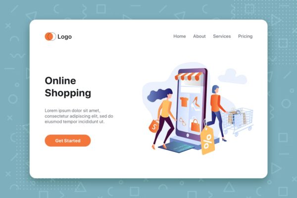 网上购物主题网站首页设计概念插画 Online Shopping flat concept for Landing page缩略图 网上购物主题网站首页设计概念插画 Online Shopping flat concept for Landing page