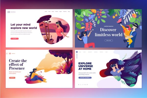 VR虚拟现实主题网站设计概念插画v1 Web design templates of virtual reality缩略图 VR虚拟现实主题网站设计概念插画v1 Web design templates of virtual reality