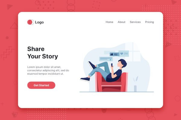 信息分享主题网站首页设计概念插画 Share your story flat concept for Landing page缩略图 信息分享主题网站首页设计概念插画 Share your story flat concept for Landing page