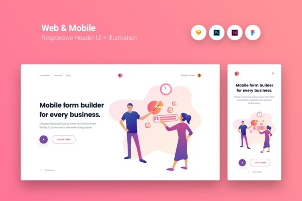 Web&APP设计信息图表矢量概念插画设计素材v3 Web & Mobile Responsive Cover UI + Illustration 3