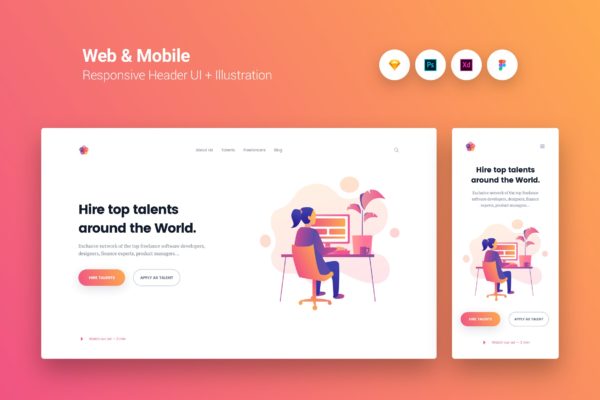 Web&APP设计信息图表矢量概念插画设计素材v1 Web & Mobile Responsive Cover UI + Illustration 1缩略图 Web&APP设计信息图表矢量概念插画设计素材v1 Web & Mobile Responsive Cover UI + Illustration 1