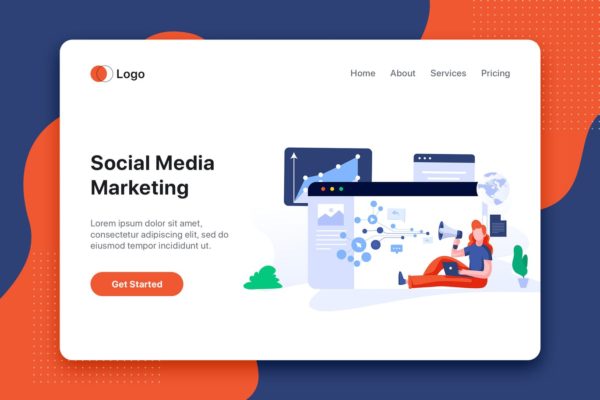 社交媒体营销网站首页设计概念插画素材 Social media marketing concept with characters.缩略图 社交媒体营销网站首页设计概念插画素材 Social media marketing concept with characters.