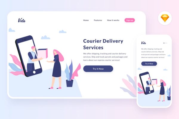 产品交付主题APP&Web矢量插画素材[SKETCH&SVG] Delivering product illustration (Sketch, SVG)