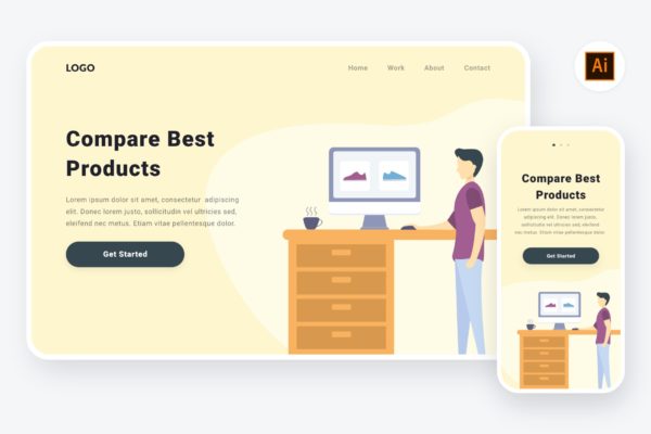 产品性价比对比主题APP&Web矢量插画素材[AI&SVG] Comparing products illustration (AI & SVG)