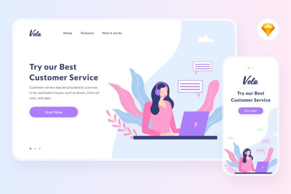 客户服务主题APP&Web矢量插画素材[SKETCH&SVG] Customer service illustration (Sketch, SVG)