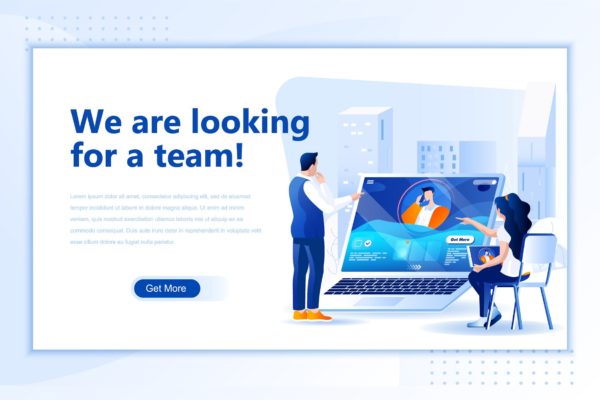 团队构建主题网站设计矢量插画 Looking Team Flat Landing Page Header