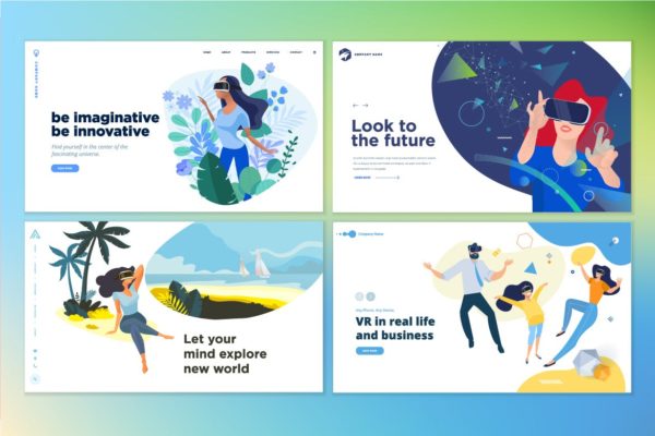 VR虚拟现实主题网站设计概念插画v3 Web design templates of virtual reality缩略图 VR虚拟现实主题网站设计概念插画v3 Web design templates of virtual reality