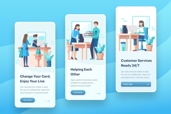 生活服务场景APP启动页插画素材 Helping Each Other Illustration – Onboarding缩略图 生活服务场景APP启动页插画素材 Helping Each Other Illustration – Onboarding