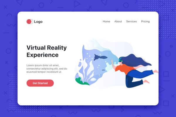 虚拟增强现实VR眼镜主题网站首页设计概念插画 Virtual augmented reality glasses concept缩略图 虚拟增强现实VR眼镜主题网站首页设计概念插画 Virtual augmented reality glasses concept