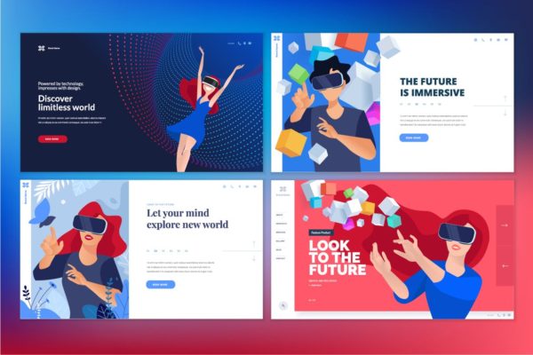 VR虚拟现实主题网站设计概念插画v5 Web design templates of virtual reality缩略图 VR虚拟现实主题网站设计概念插画v5 Web design templates of virtual reality
