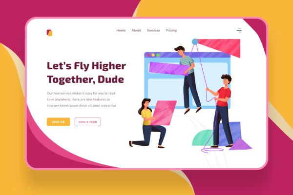 团队成长提升计划主题网站设计矢量插画素材 Let’s Fly Higher  illustration – Website Header