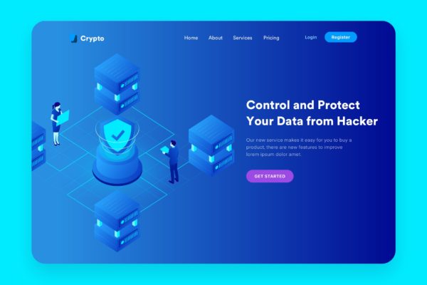 数据安全概念主题网站设计矢量插画 Data Security Desktop Header Illustration