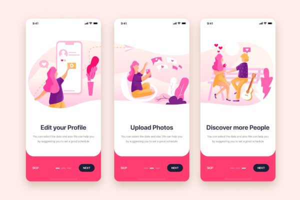 社交约会APP启动页引导页设计模板 On boarding for Social Dating Mobile App缩略图 社交约会APP启动页引导页设计模板 On boarding for Social Dating Mobile App