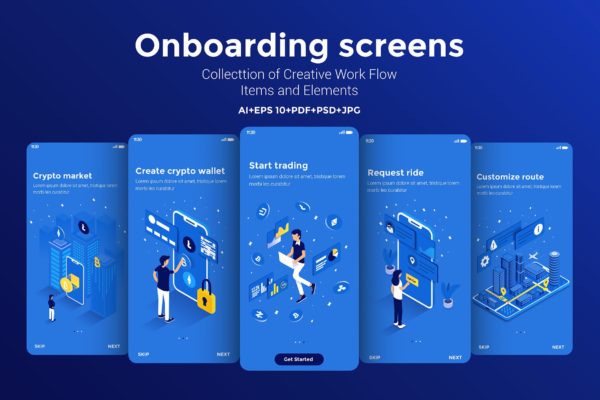 等距概念插画设计风格APP应用引导页设计模板 Modern user interface UX, UI screen template缩略图 等距概念插画设计风格APP应用引导页设计模板 Modern user interface UX, UI screen template