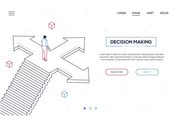 商业决策线条设计风格网站Banner概念插插画 Decision making – line style isometric web banner缩略图 商业决策线条设计风格网站Banner概念插插画 Decision making – line style isometric web banner