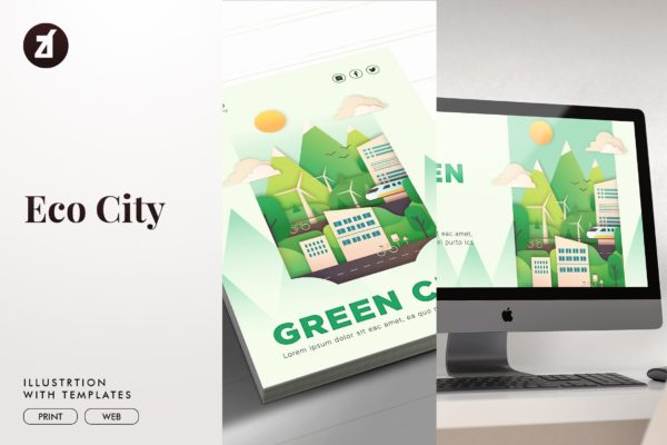 生态城市平面布局矢量概念插画 Eco city illustration with graphic layout缩略图 生态城市平面布局矢量概念插画 Eco city illustration with graphic layout