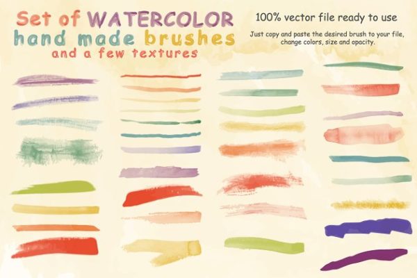 水彩画笔笔触AI笔刷&纹理 Watercolor Brushes and Textures缩略图 水彩画笔笔触AI笔刷&纹理 Watercolor Brushes and Textures