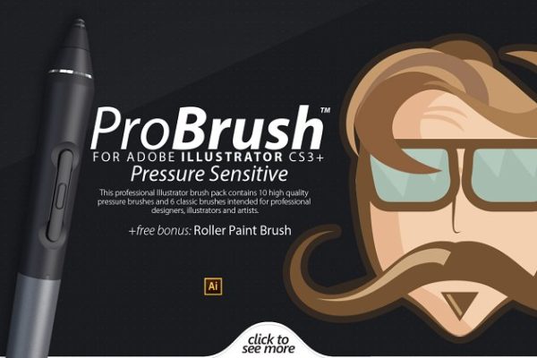 压感+滚筒笔触AI笔刷 ProBrush™ PS + Bonus Brushes缩略图 压感+滚筒笔触AI笔刷 ProBrush™ PS + Bonus Brushes