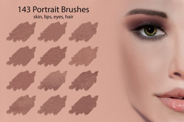 人像照片处理必备：143款美妆PS笔刷套装 Portrait Brushes for DigitalPainting