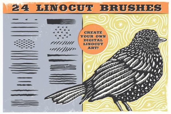 亚麻油毡浮雕AI笔刷 Linocut Brushes缩略图 亚麻油毡浮雕AI笔刷 Linocut Brushes