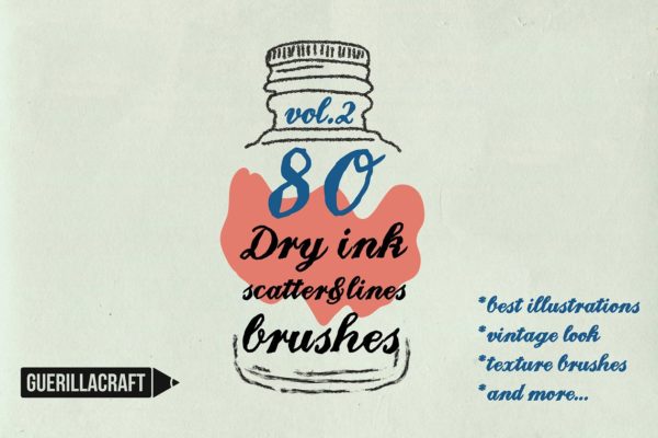 84款干墨水笔画AI笔刷合集 Dry ink brushes VOL.2 scatter&lines