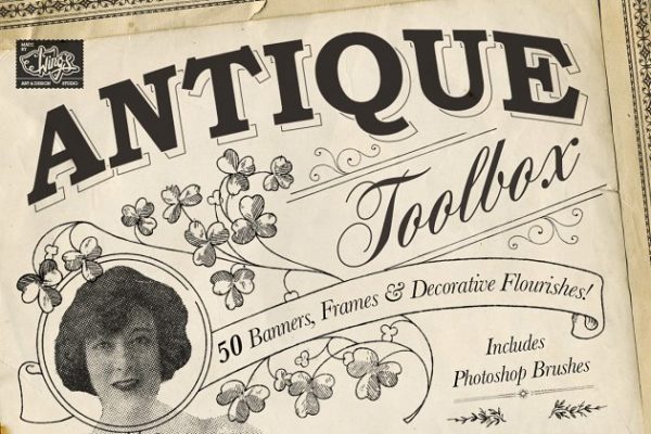 50款复古设计装饰框PS笔刷 Antique Toolbox – 50 Vintage Brushes