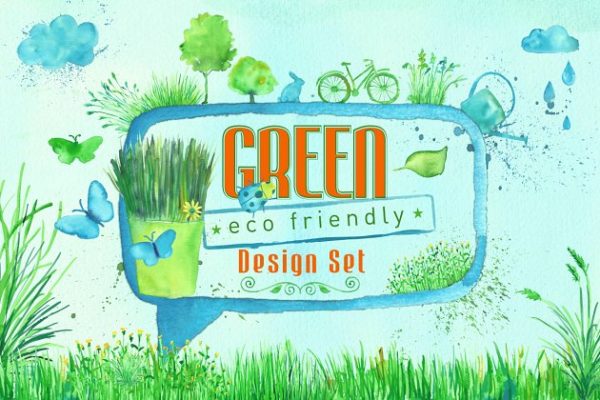 绿色主题水彩设计AI笔刷素材包 Green Design Set缩略图 绿色主题水彩设计AI笔刷素材包 Green Design Set