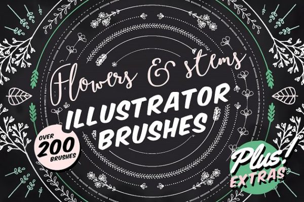 花草图案AI笔刷 Flowers & Stems Illustrator Brushes