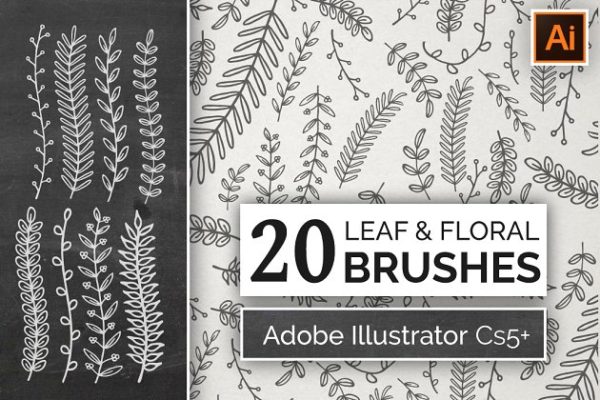 手绘叶子&花卉AI笔刷 Hand Drawn Floral Leaf Brushes缩略图 手绘叶子&花卉AI笔刷 Hand Drawn Floral Leaf Brushes