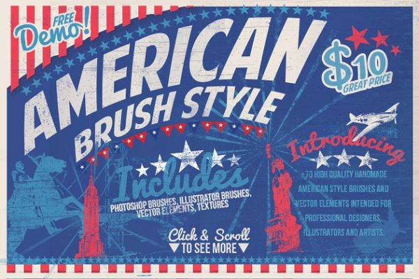 美式风格手绘纹理AI笔刷 American Brush Style + Bonus缩略图 美式风格手绘纹理AI笔刷 American Brush Style + Bonus