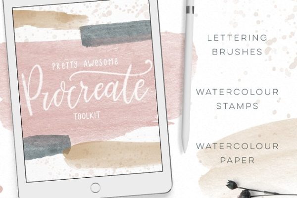 水彩画笔纹理Procreate笔刷 Procreate Brushes Watercolor Kit
