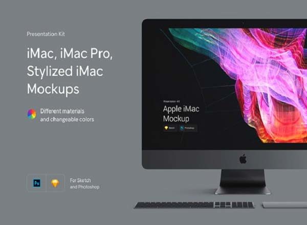 精美多彩全新iMac Pro，iMac展示模型Mockups样机下载