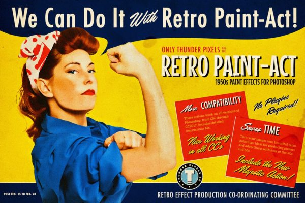 复刻旧时代杂志和电影海报印刷效果PS动作 Retro Paint-Act – PS Action + Kit