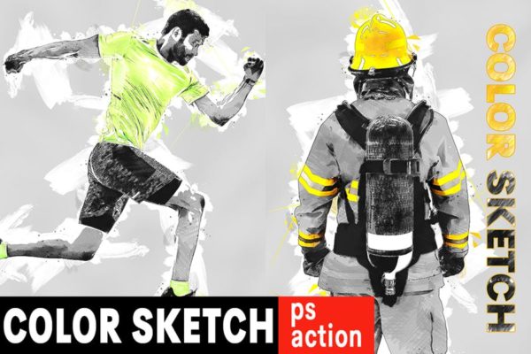 彩色素描绘画效果生成PS动作 Color Sketch Photoshop Action