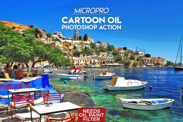 PS油画效果及卡通油画一键生成PS动作 MicroPro Cartoon Oil Photoshop Action