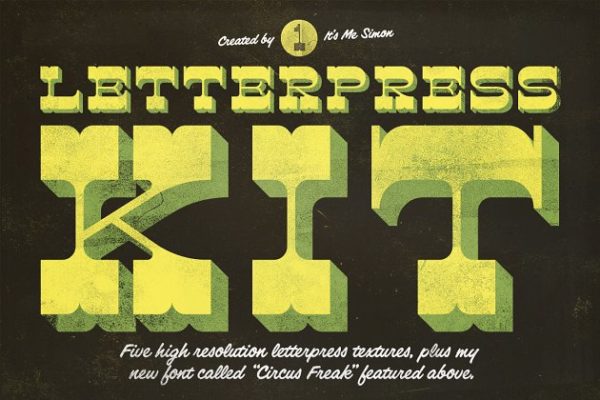 活版印刷套件：5款高分辨率油墨纹理+1款英文字体 Letterpress textures Kit 1