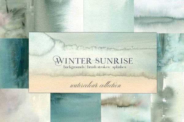 冬季日出水彩水洗效果纹理 Winter Sunrise Watercolor Washes