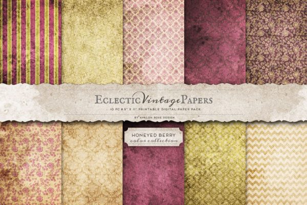 蜂蜜浆果花纹复古风格图案纹理 Printable Papers – Honeyed Berry