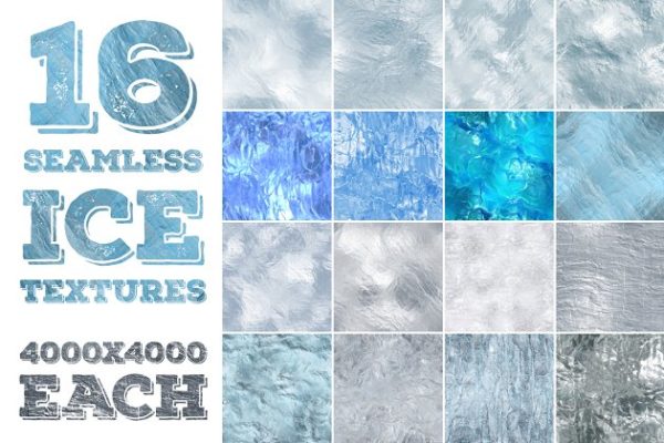 16个高分辨率无缝冰雪纹理 16 seamless ice textures. High res.