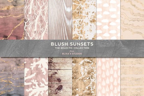 自然玫瑰石英粉色调大理石纹理 Blush Sunsets Rose Gold & Watercolor
