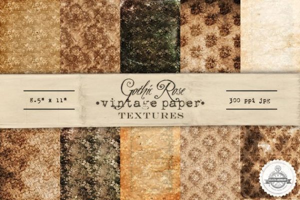 哥特式玫瑰复古纸张纹理 Gothic Rose Vintage Paper Textures缩略图 哥特式玫瑰复古纸张纹理 Gothic Rose Vintage Paper Textures