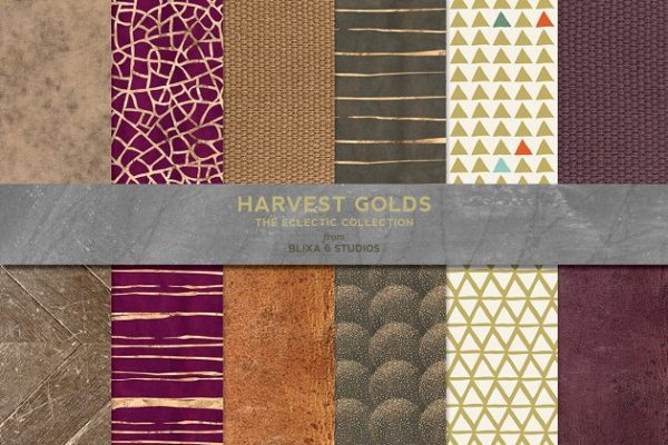 温柔秋季金箔色调墙纸纸张纹理 Harvest Golden Patterns & Textures