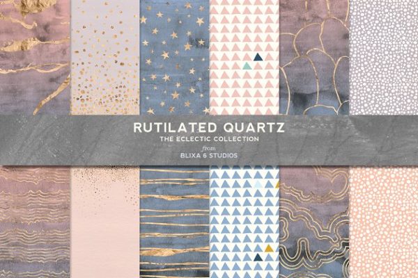 多彩柔和金箔大理石纹理 Rutilated Quartz Gold & Watercolor