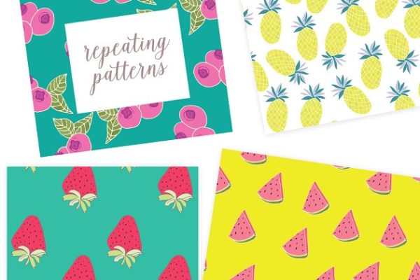 12种水果纹理素材包 Vector Fruit Patterns