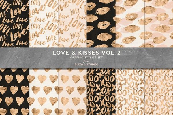 爱&吻爱情主题图案纹理 Love & Kisses Vol. 2: Rose Gold