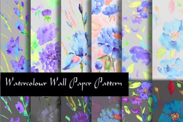 紫色水彩花卉图案背景纹理 Watercolor Floral Pattern Purple