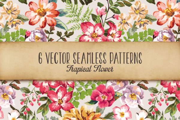 热带花卉无缝矢量纹理 Seamless tropical flowers Vol.3缩略图 热带花卉无缝矢量纹理 Seamless tropical flowers Vol.3